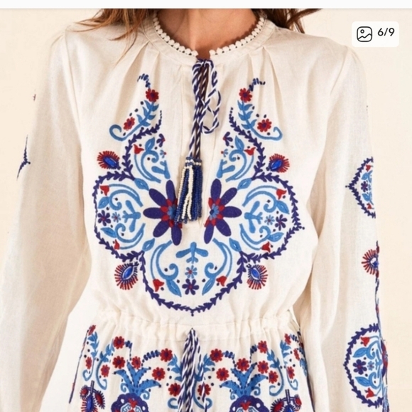 Farm Rio Embroided Linen Beaded Maxidress - Picture 6 of 9